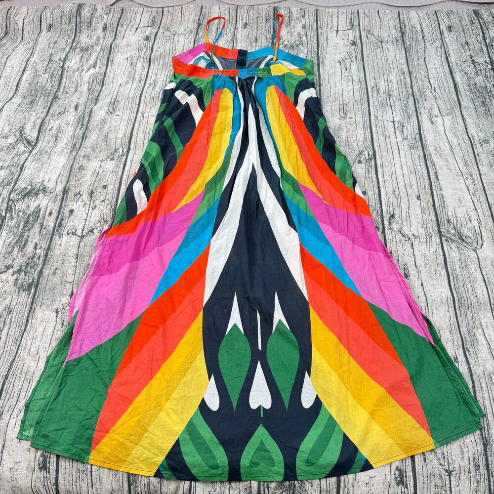FARM Rio Macaw Stripes Maxi Dress S Multicolor Cotton Beach Cover-Up - Picture 2 of 9